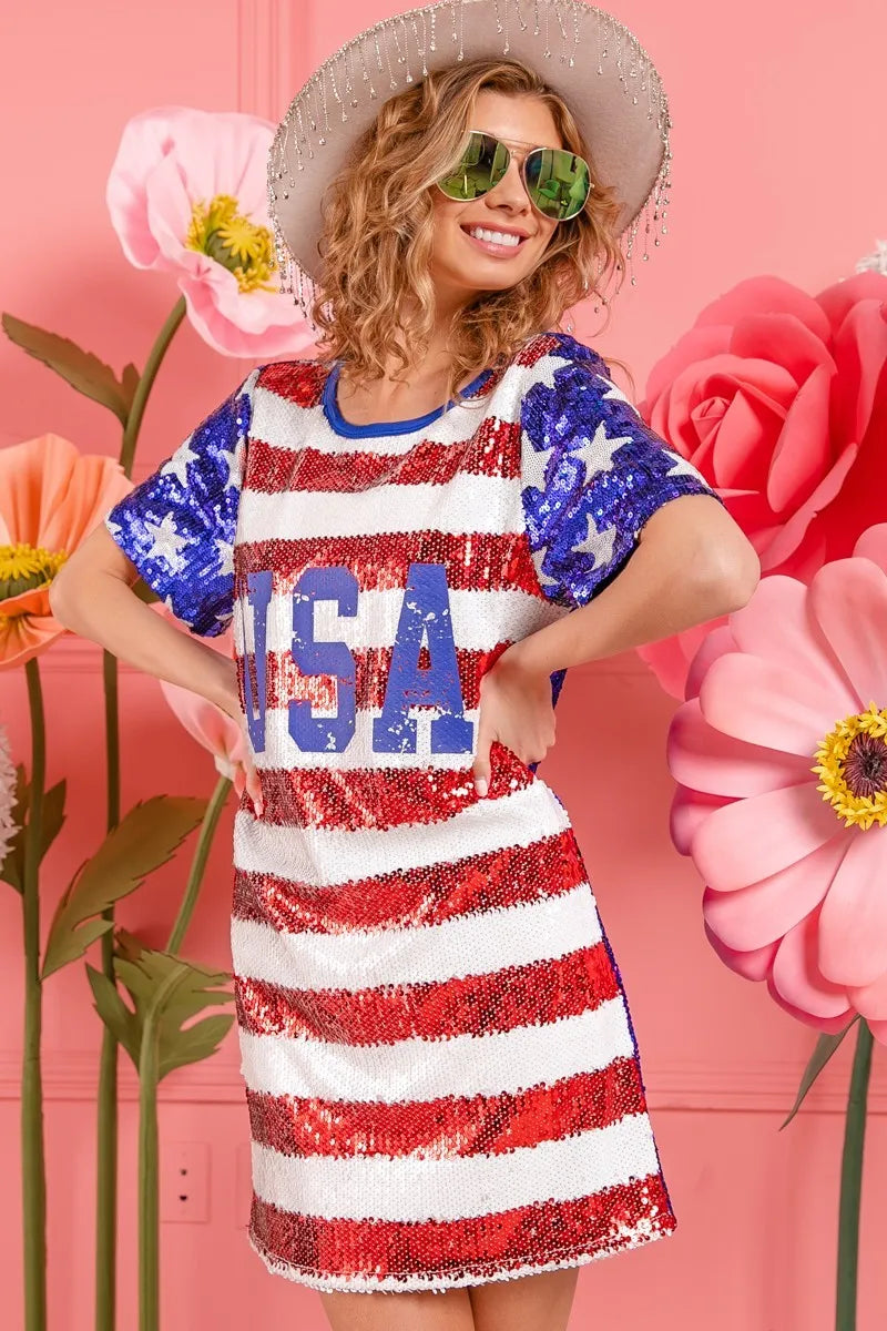 BiBi American Flag Theme Usa Print Sequin Dress Dresses Trends