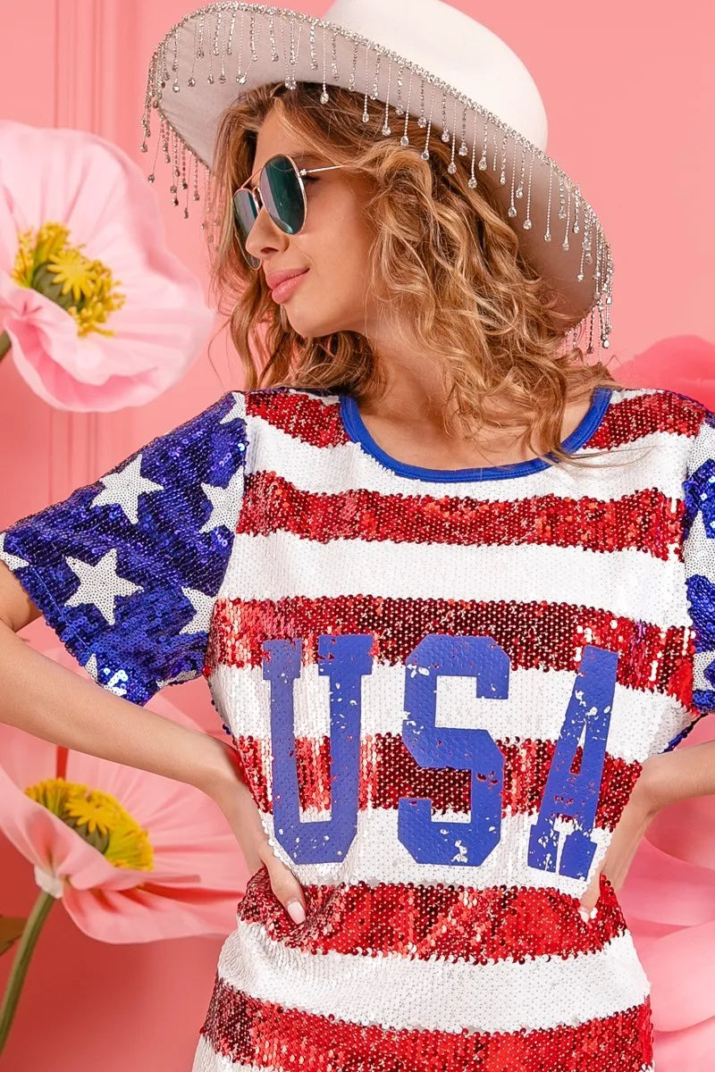BiBi American Flag Theme Usa Print Sequin Dress Dresses Trends